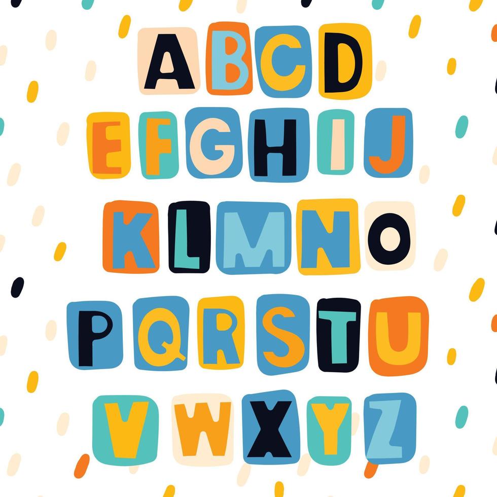 alphabet with an outline. Hand-drawn letters, suitable for children or food. Abstract font, vector illustration
