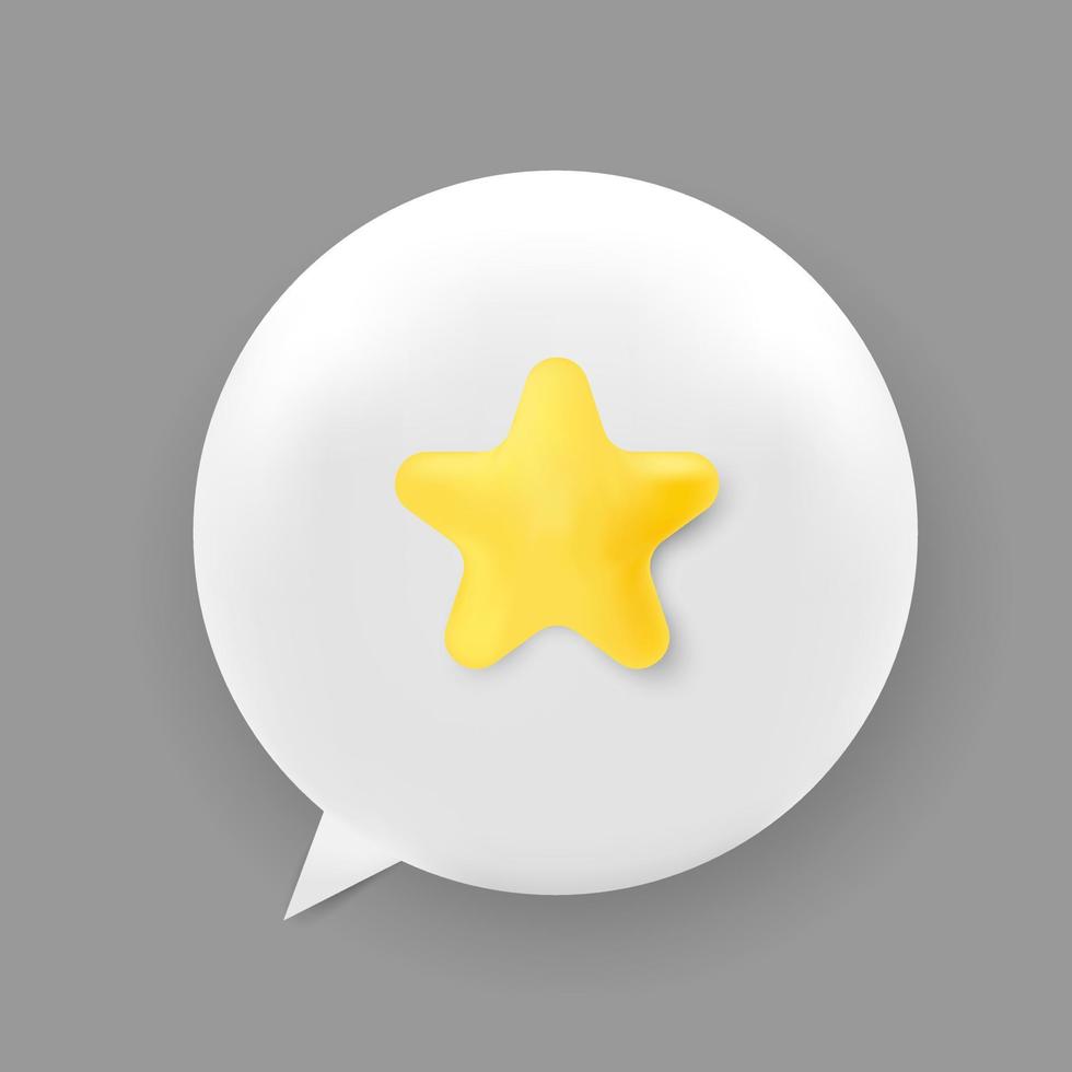 burbuja de chat blanca mínima 3d moderna con estrellas sobre fondo gris. concepto de publicación en redes sociales. representación 3d vector