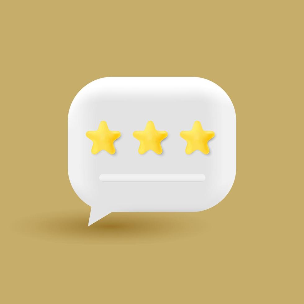 modern 3d minimal white chat bubble with stars on orange background. social media publishing concept. 3d render illustration vector