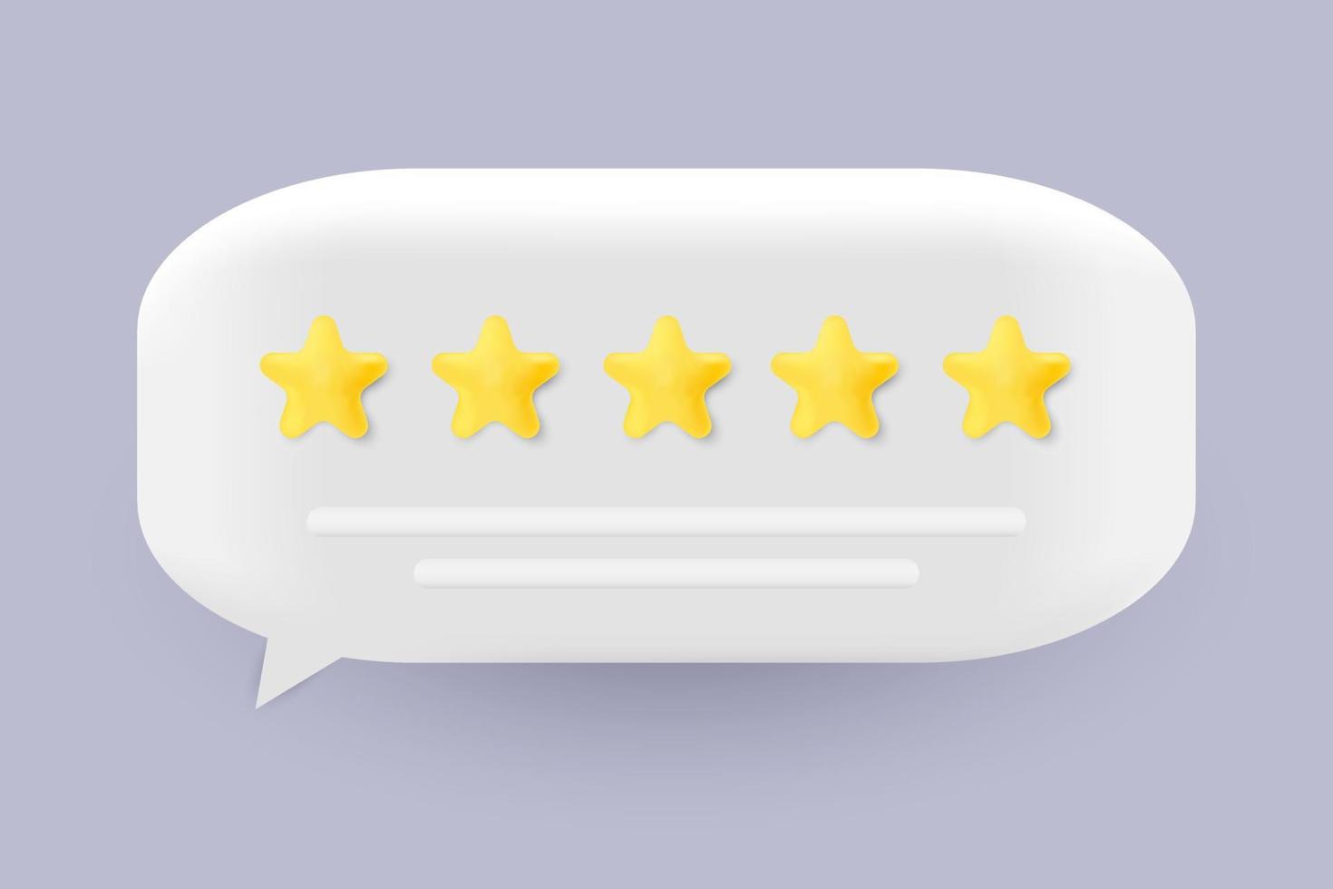 modern 3d minimal white chat bubble with stars on soft purple background. social media publishing concept. 3d render illustration vector