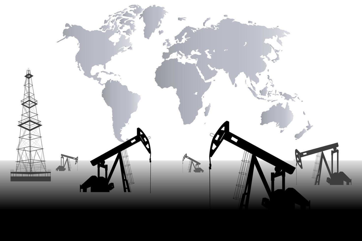 Silhouette of oil or gas drilling rigs on a sunset background. Oil industry. Vector illustration.