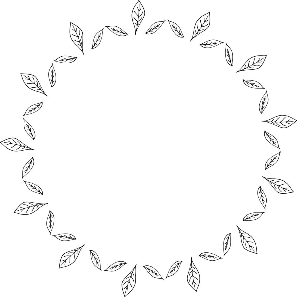 Round frame with leaves on white background. Vector image.