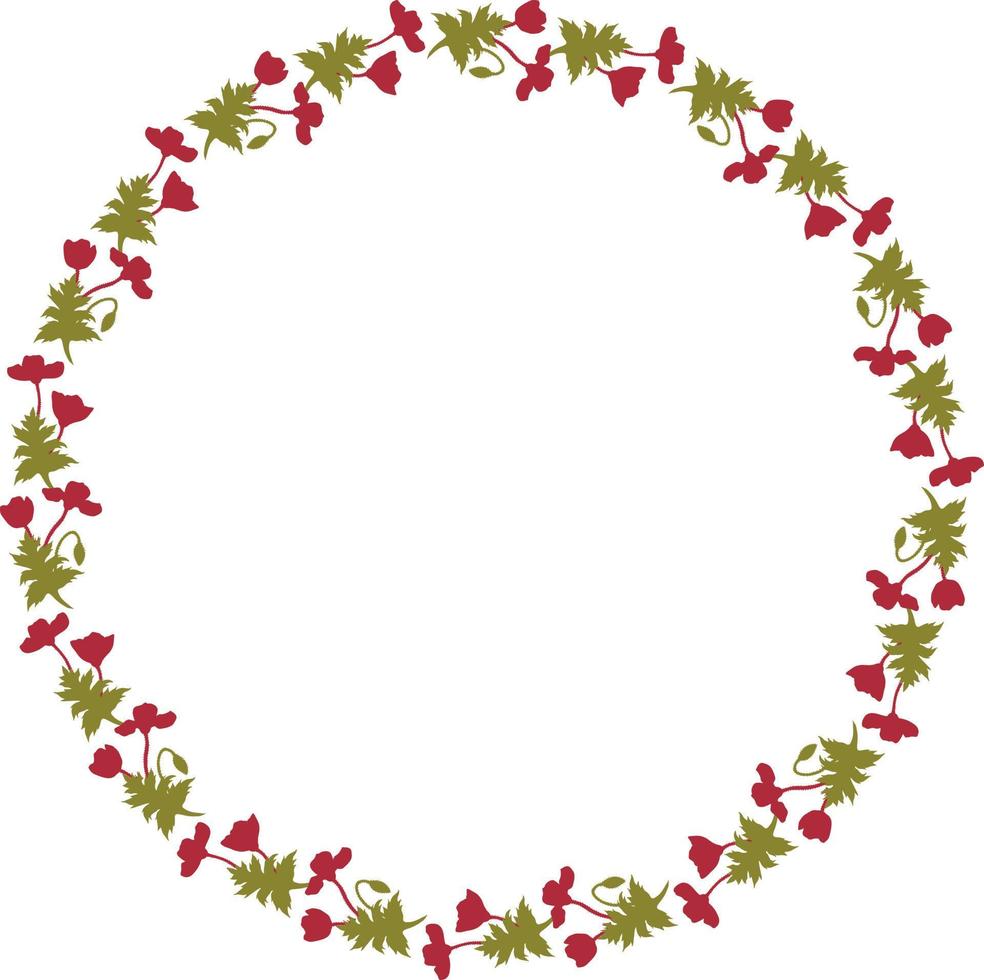 Round frame with poppy flowers on white background. Vector image ...