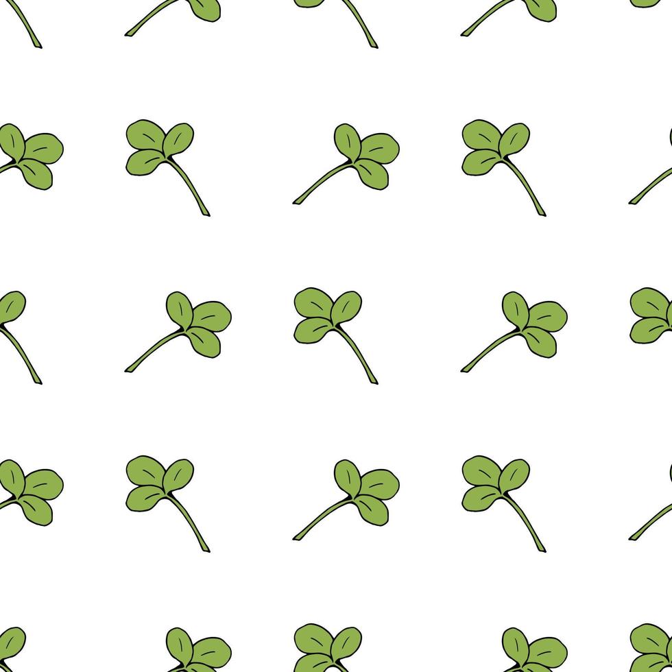 Seamless pattern with simple clover leaves on white background. Vector image.