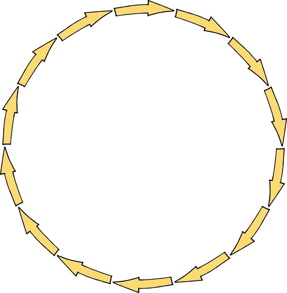 Round frame with yellow arrows on white background. Vector image.