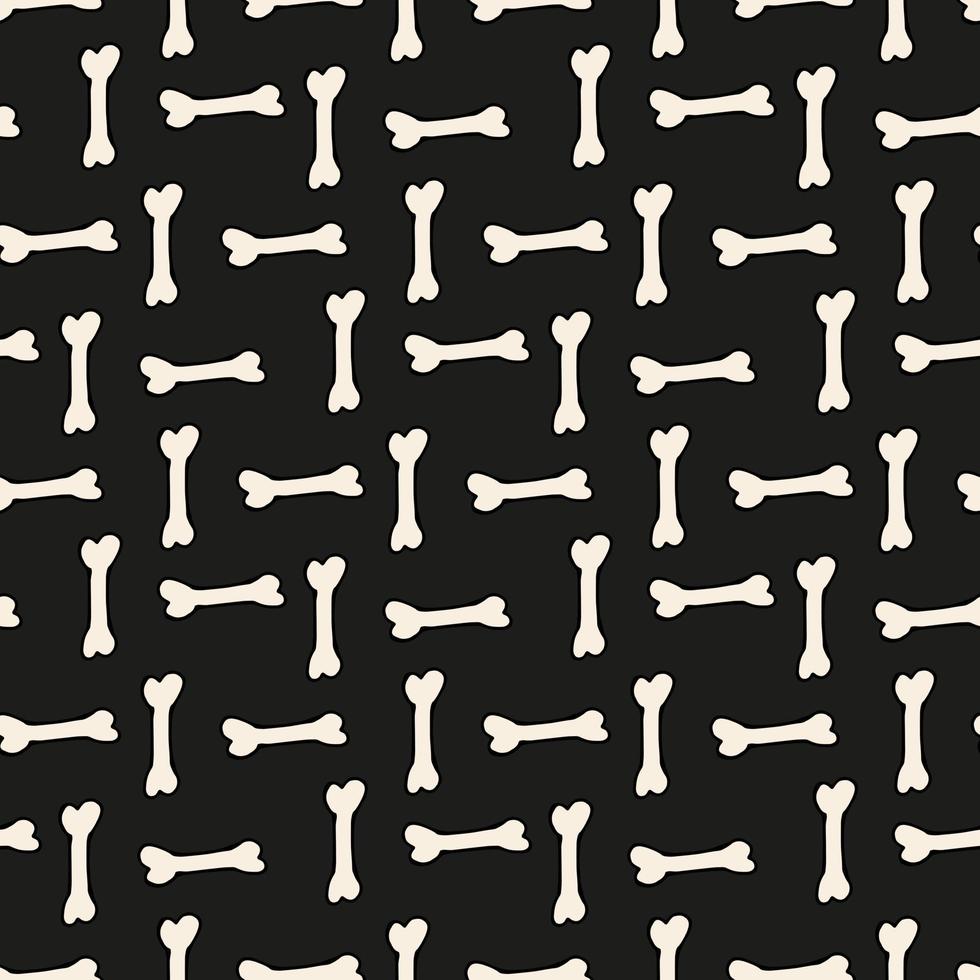 Seamless pattern with bones on black background. Vector image.