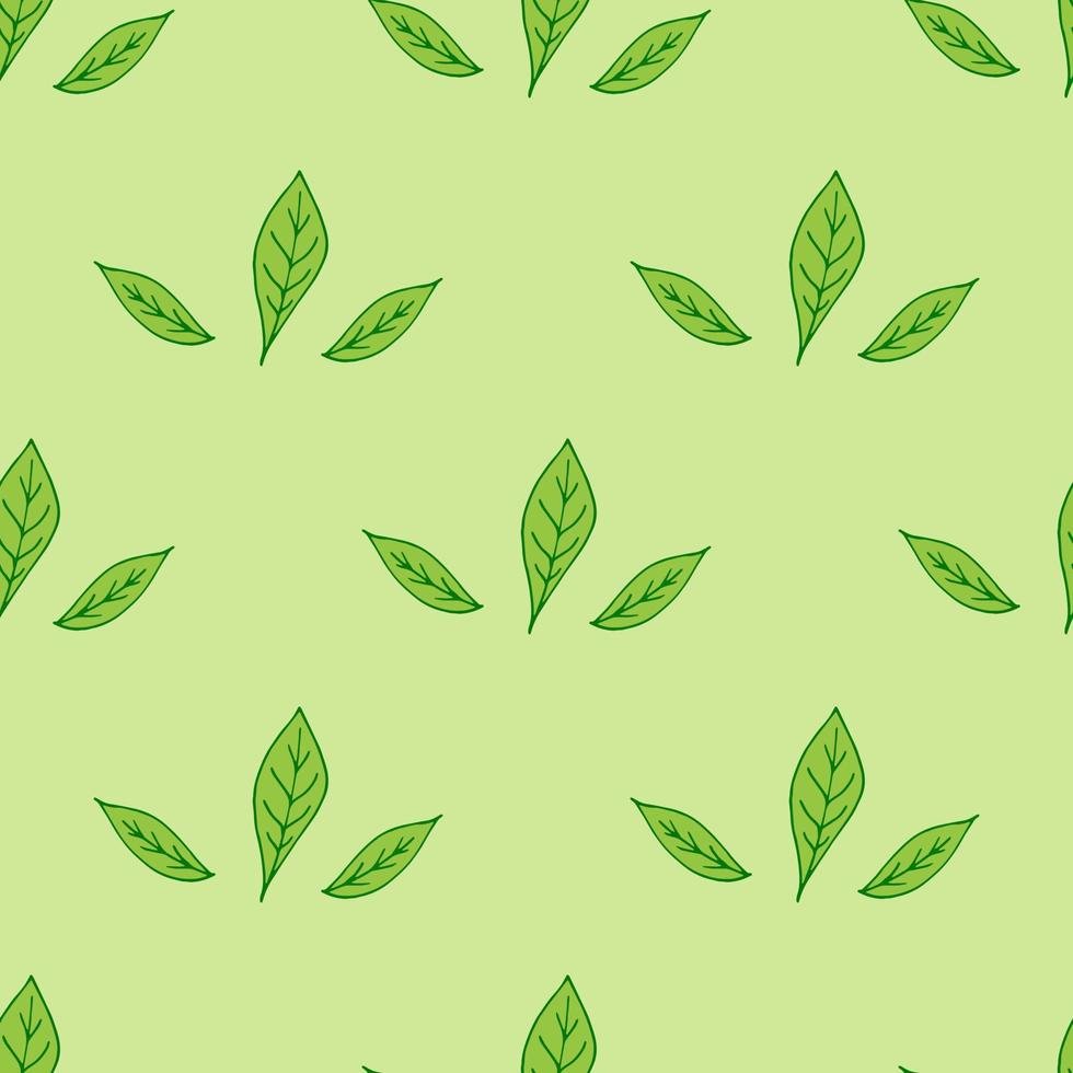 Seamless pattern with green leaves on light green background for fabric, textile, clothes, tablecloth and other things. Vector image.