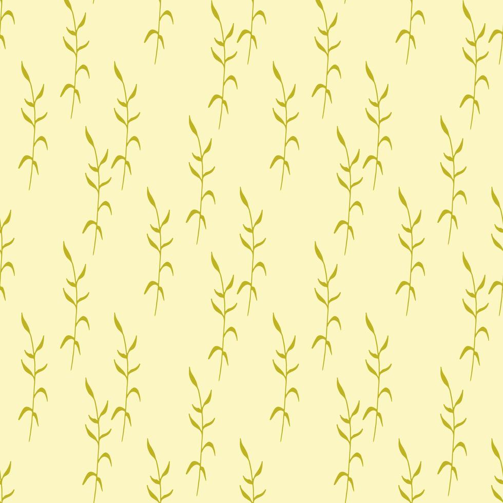 Seamless pattern with creative yellow leaves on light yellow background. Vector image.