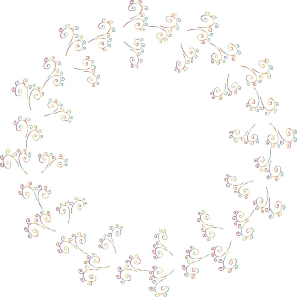 Round frame with multicolored decorative elements. Vector image.