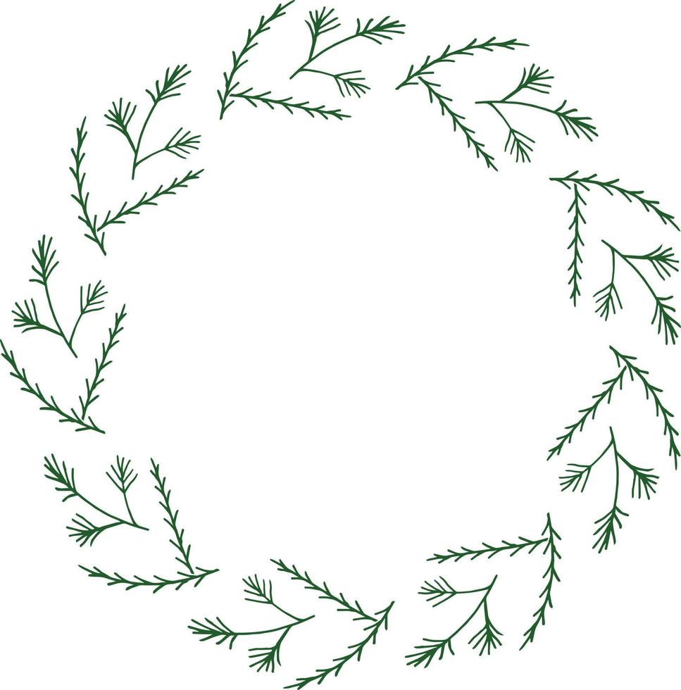 Round frame with simple pine branches. Vector image. Christmas wreath.