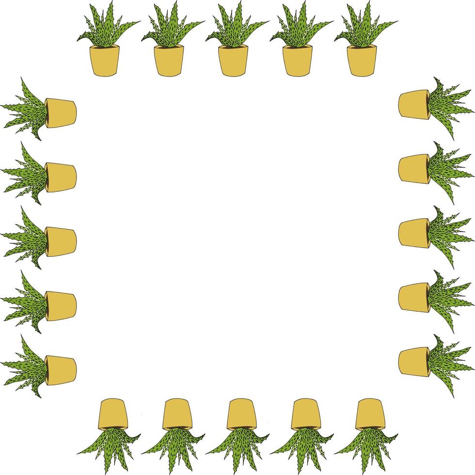 Square frame of Aloe vera. Doodle style. Vector image.
