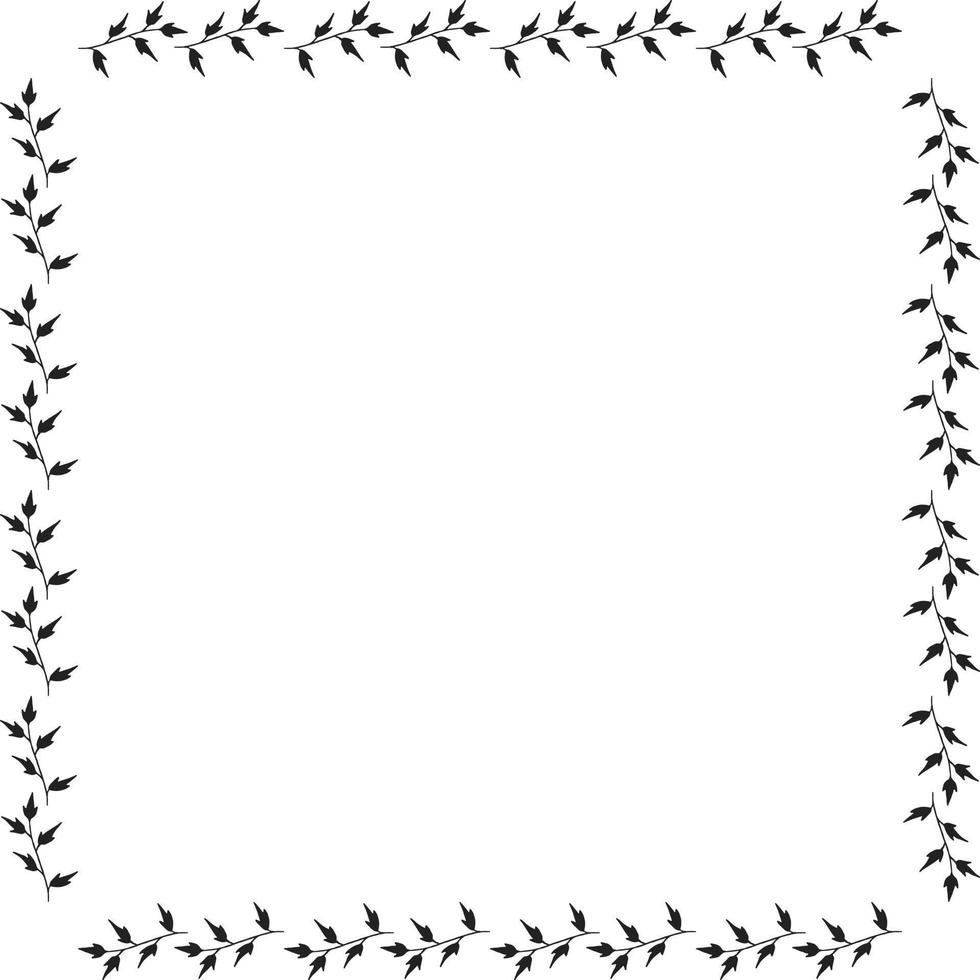 Square frame with simple black branches on white background. Vector image.