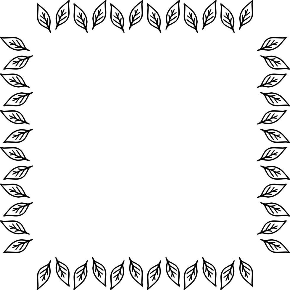 Square frame with creative cute leaves. Vector image.