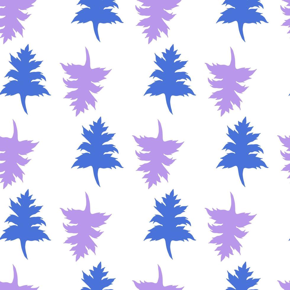 Seamless pattern with dark blue and light violet leaves on white background. Vector image.