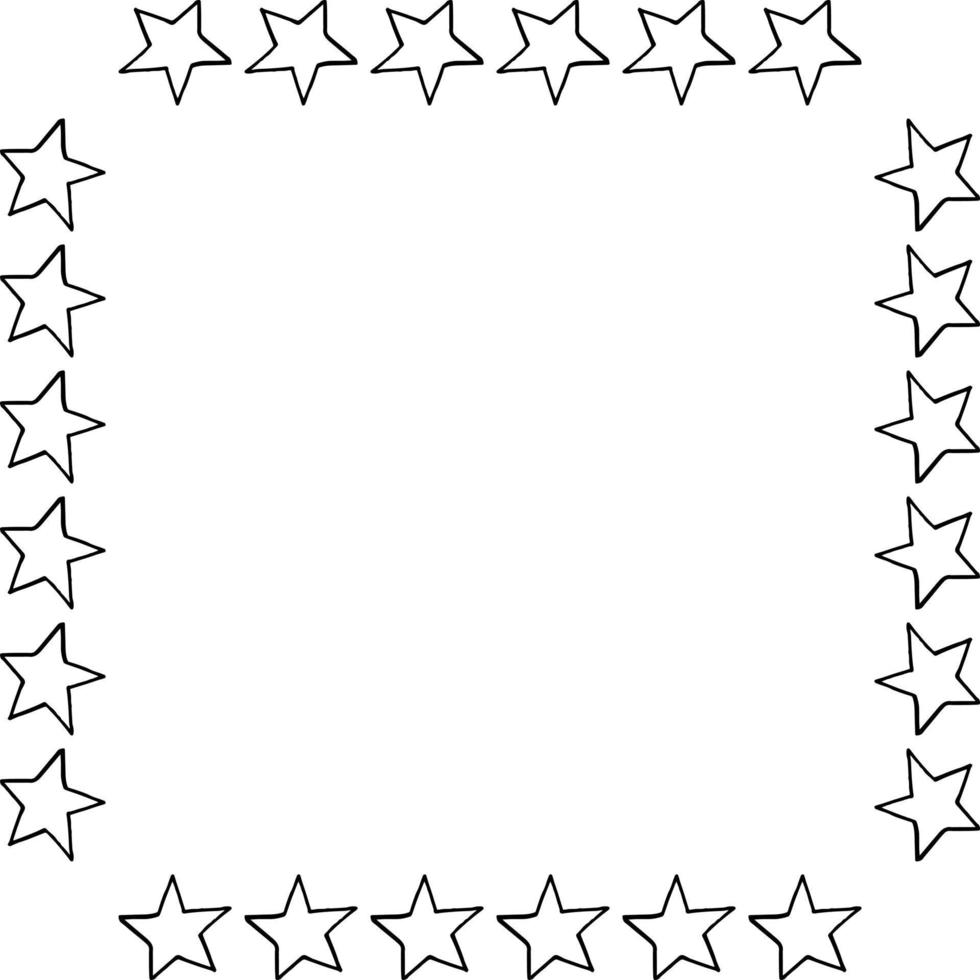 Square frame with black-and-white doodle stars on white background. Vector image.