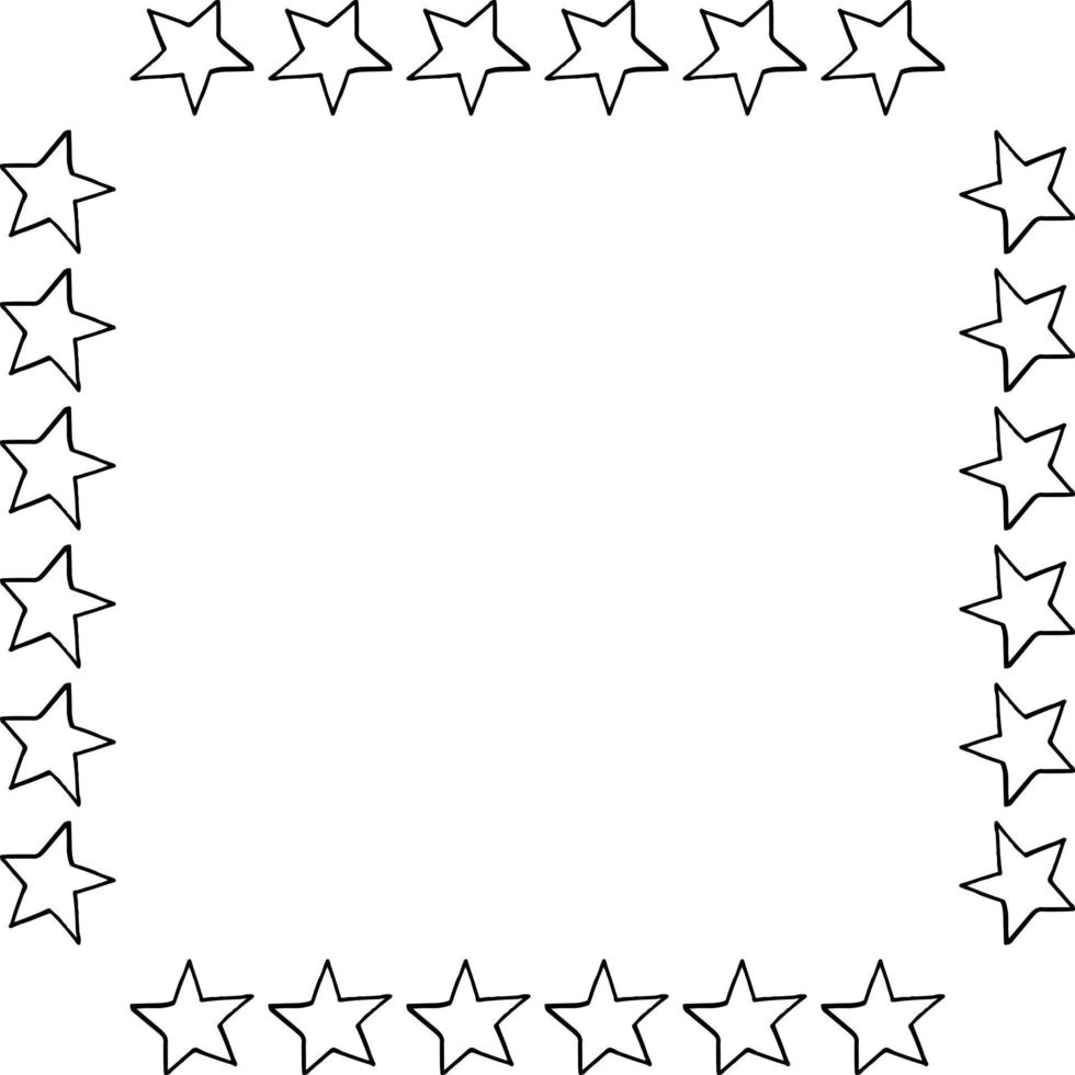 Square frame with black-and-white doodle stars on white background. Vector image.