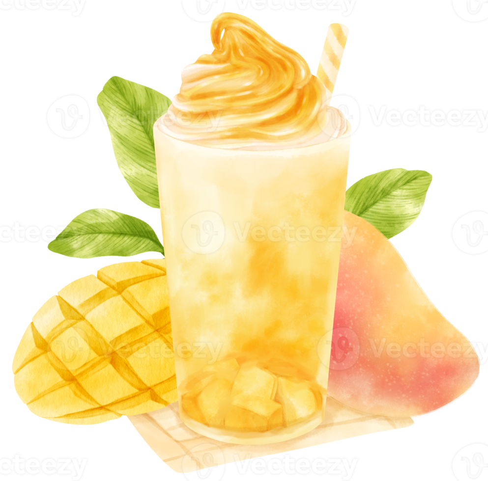 mango smoothie summer drink composition watercolor png