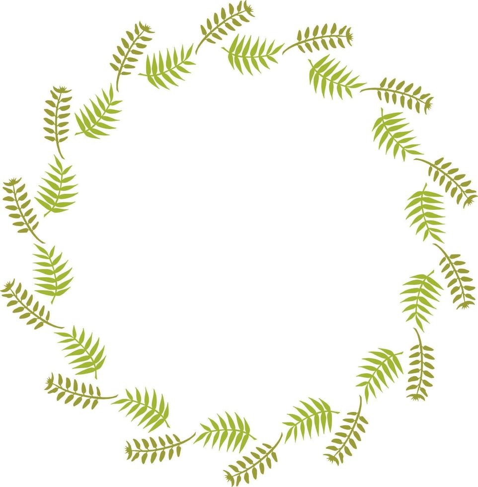 Round frame with creative green plants on white background. Vector image.