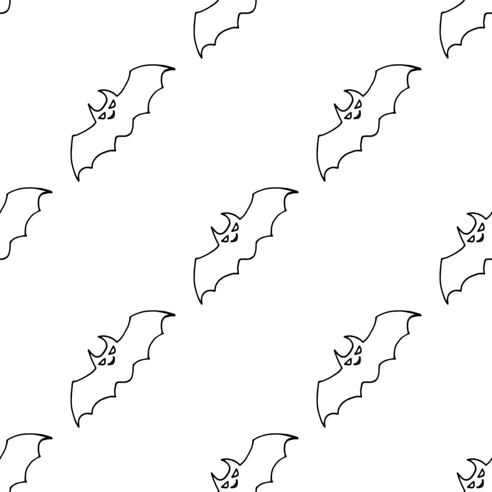 Seamless pattern with black-and white bat on white background. Vector image.