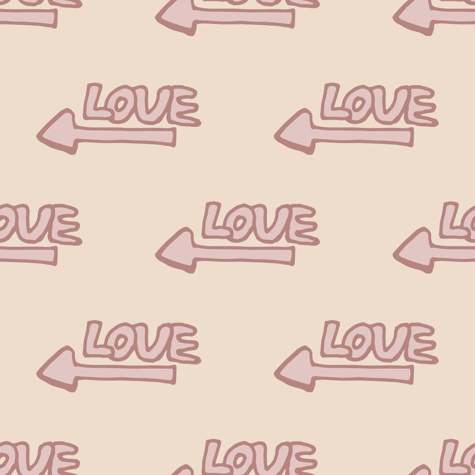 Seamless pattern with the words love on beige background for fabric, textile, clothes, tablecloth and other things. Vector image.
