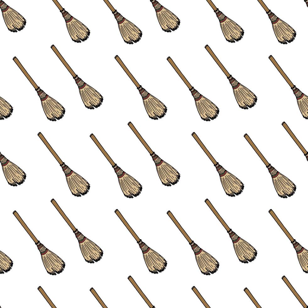 Seamless pattern with broom on white background. Vector image. 9659796