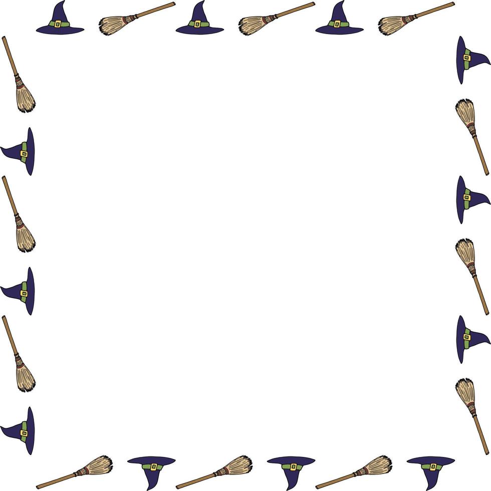 marco cuadrado con sombrero de bruja y escoba para halloween. imagen vectorial vector