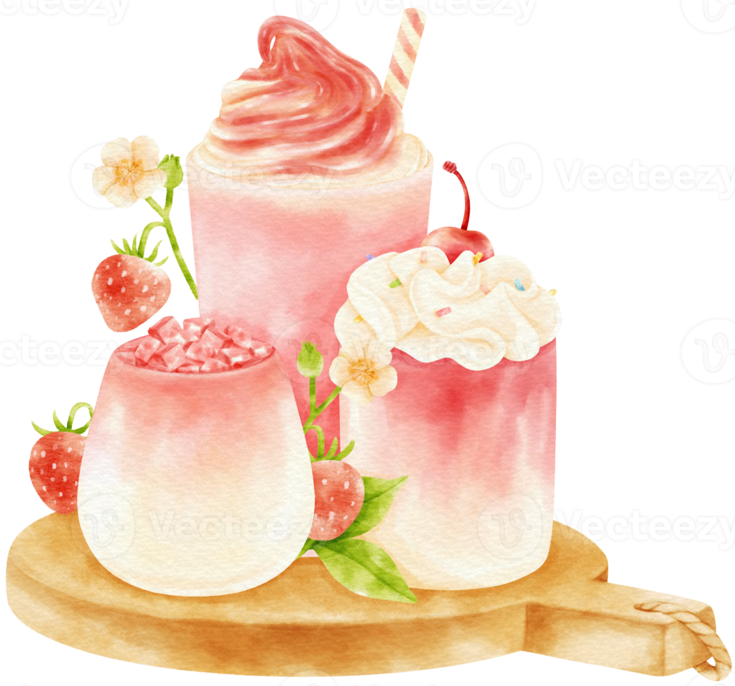 Erdbeer-Smoothie-Getränk-Zusammensetzung Aquarell png