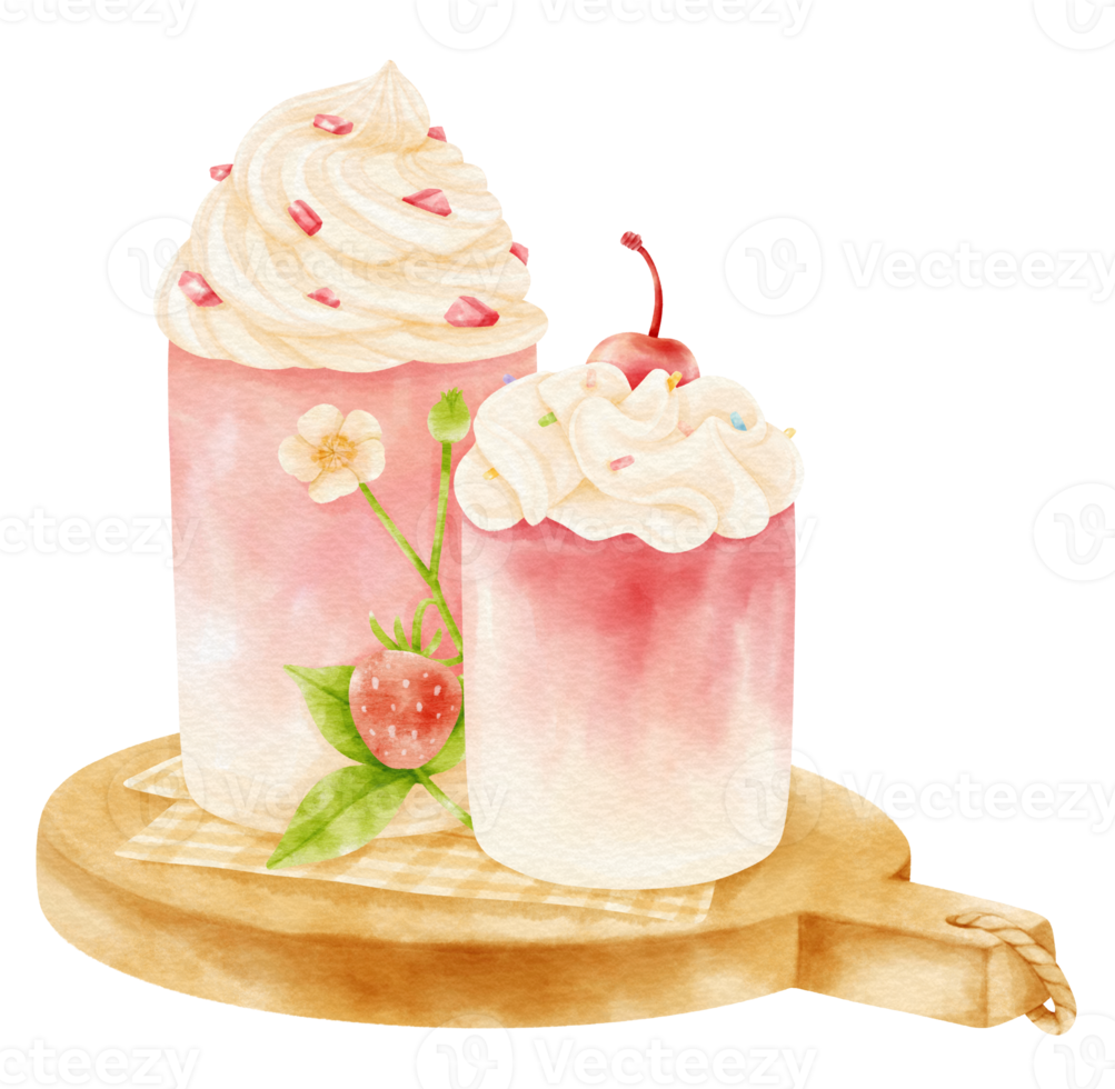 Erdbeer-Smoothie-Getränk-Zusammensetzung Aquarell png