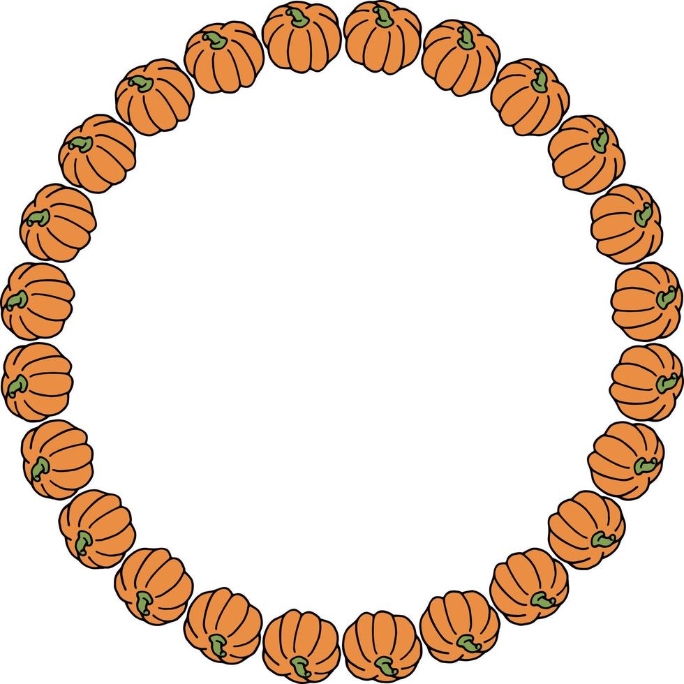 Round frame with orange pumpkin. Vector image.