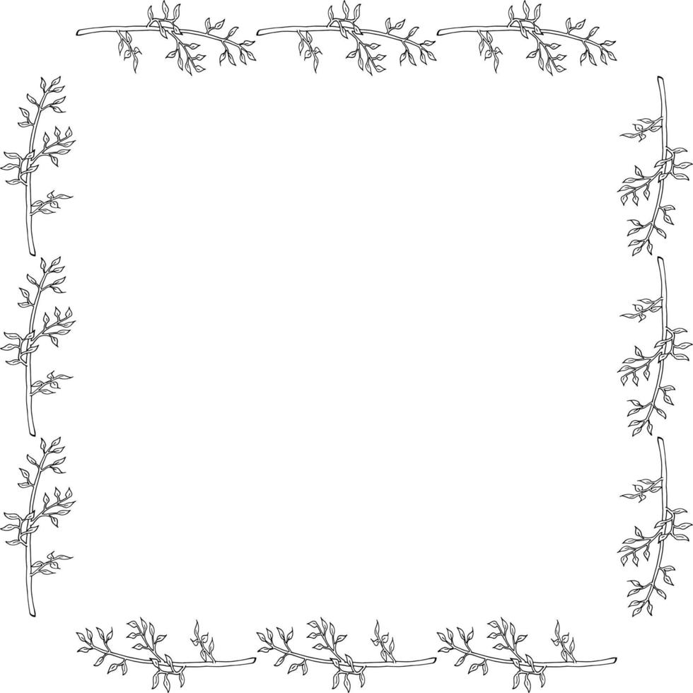 Square frame with branches on white background. Vector image.