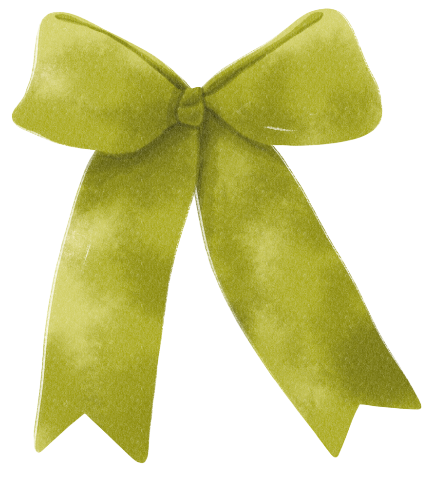 Green gift ribbon bow illustrations hand painted watercolor styles png