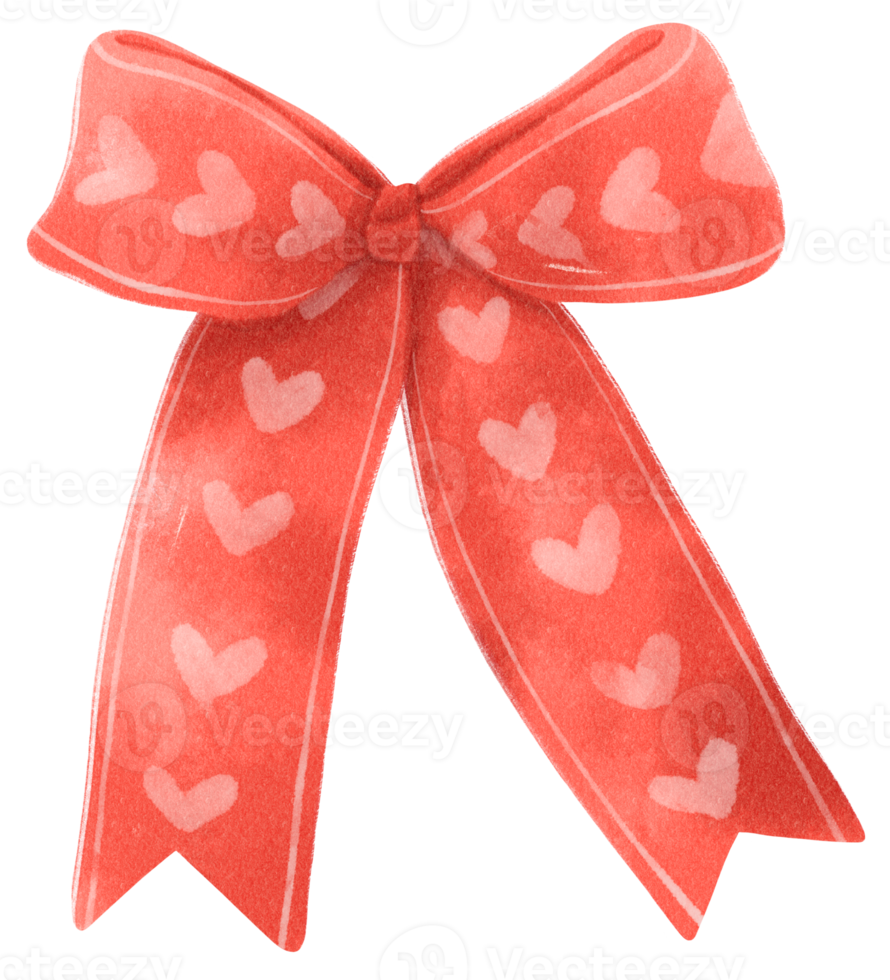 Red gift ribbon bow illustrations hand painted watercolor styles png