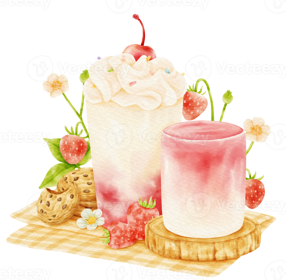 strawberry smoothie drink composition watercolor png