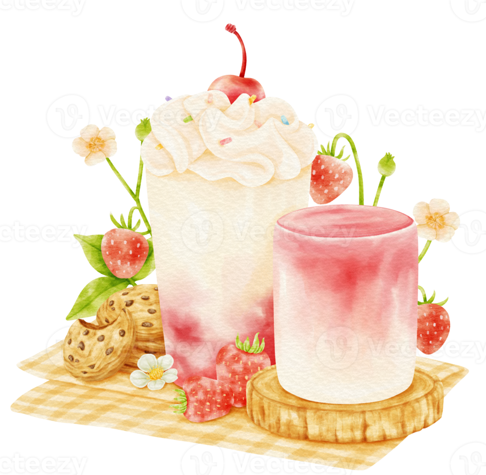 aardbei smoothie drank samenstelling aquarel png