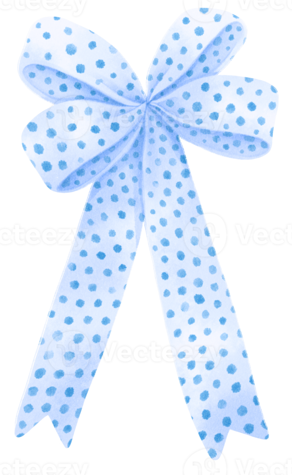 Blue with Polka dot gift ribbon bow illustrations hand painted watercolor styles png