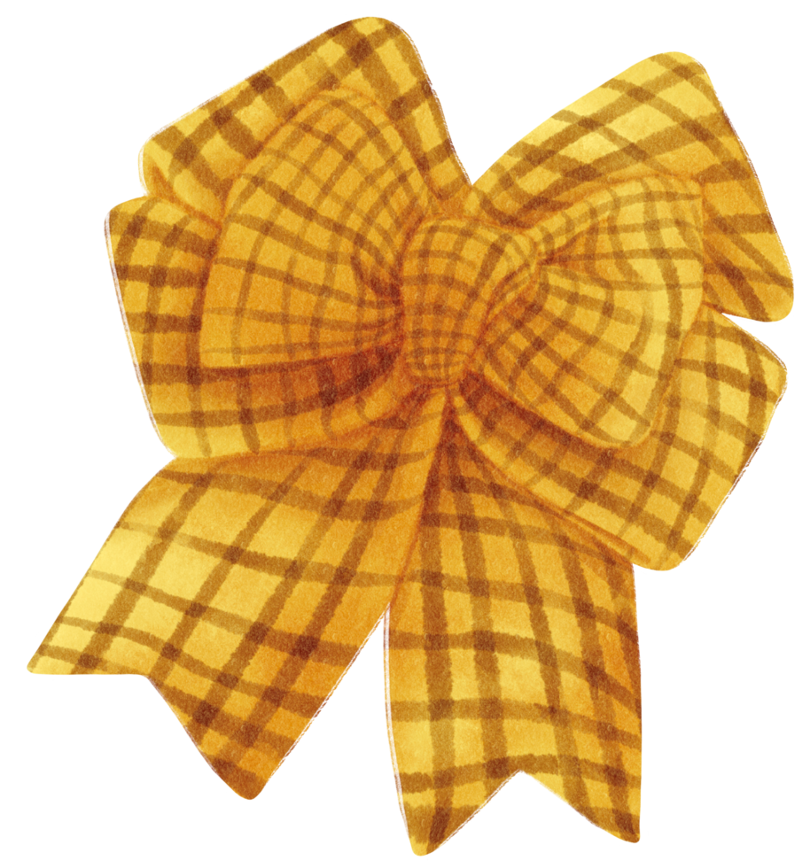 Yellow with Checkered gift ribbon bow illustrations hand painted watercolor styles png