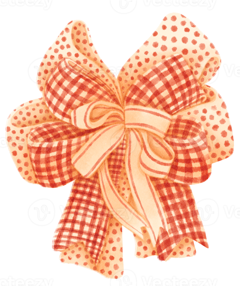 Checkered and Polka dot gift ribbon bow illustrations hand painted watercolor styles png