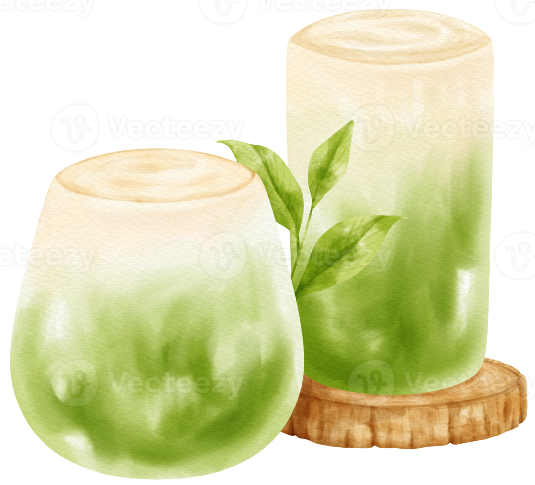 Matcha green tea latte drink composition watercolor png