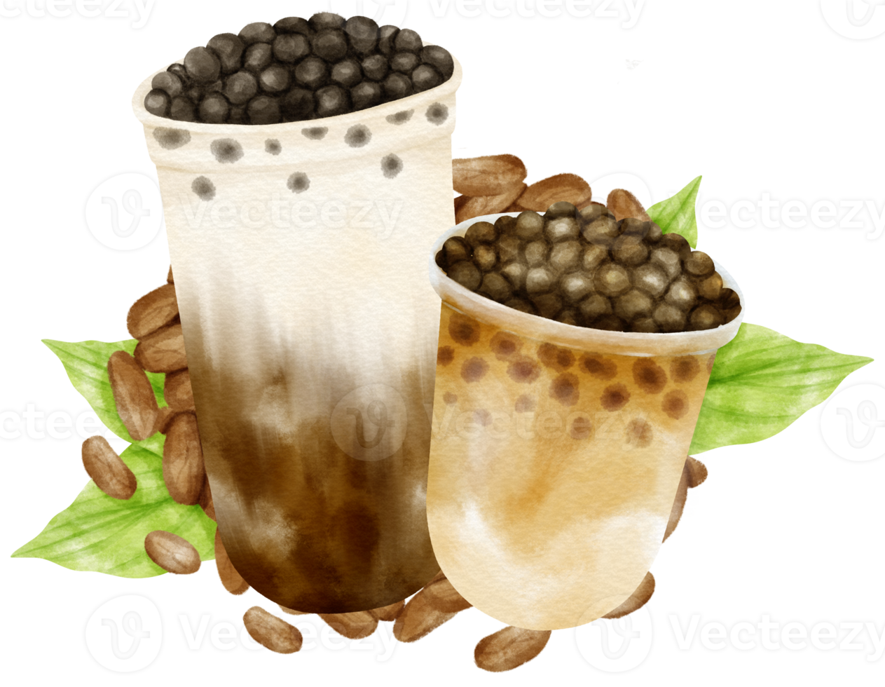 chocolate bubble tea drink composition watercolor png