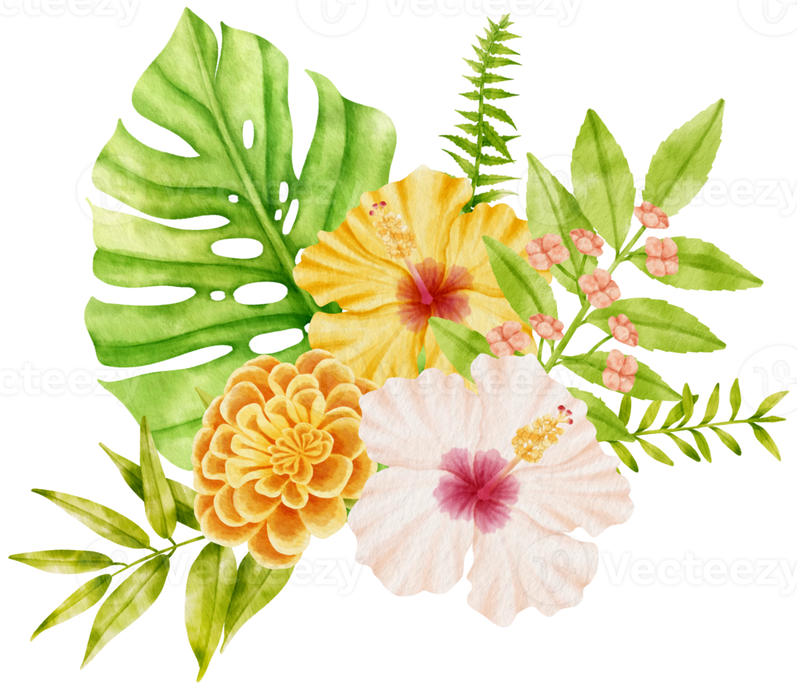 watercolor bouquet with tropical flowers for wedding png