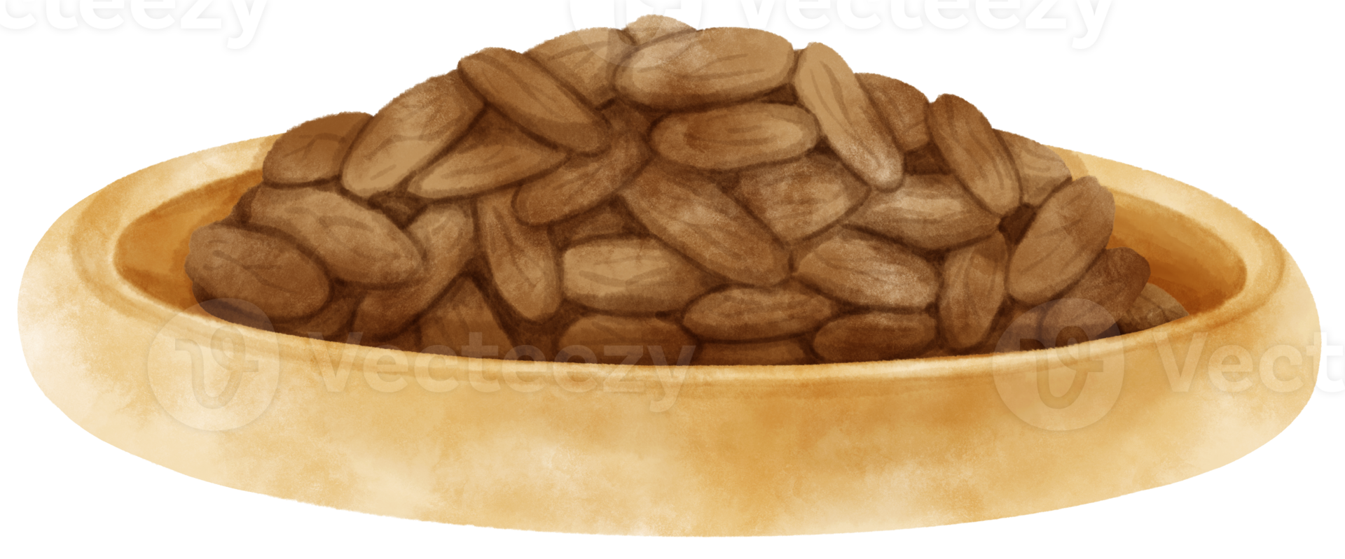 watercolor cocoa beans in wooden plate png