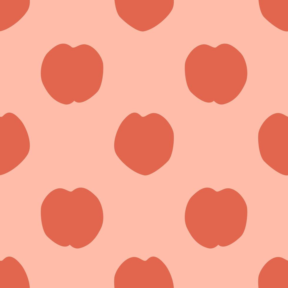 Orange Peach Fruit Seamless Pattern, in Flat Design Style. Hand Drawn Cartoon Peaches on Pink Background, Simple Tropical Design. Summer Illustration. vector