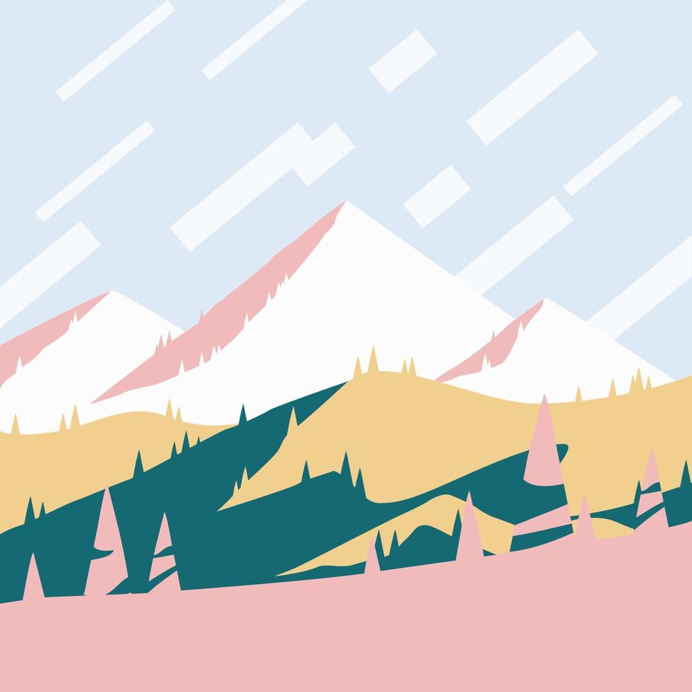 caer en el cartel cuadrado de diseño plano de las montañas. puesta de sol de otoño sobre las ilustraciones de las colinas naranjas y amarillas, ilustración vectorial del paisaje natural. vector