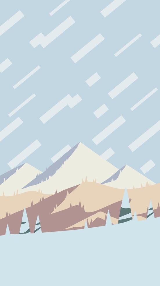 Holiday At The Mountains, Flat Design Vertical Poster. Sunset Over The Winter Hills Artwork, Stories 9x16 Vector Illustration.