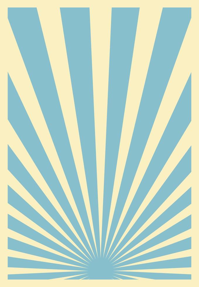 Vintage Blue Sunburst Stripes Poster Template With Rays Centered at the Bottom. Retro Inspired Grunge Sun Bursts Vertical Artwork. vector