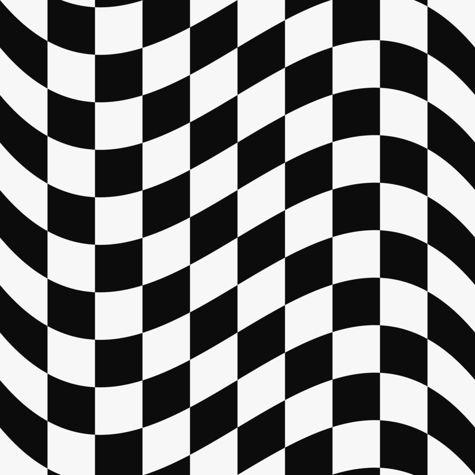 Warped Wave Checkers Seamless Pattern. Sports And Racing Background, Black And White Wavy Distorted Checkered Design. Modern Warp Dynamic Texture for Digital, Print And Web Design. Vector EPS