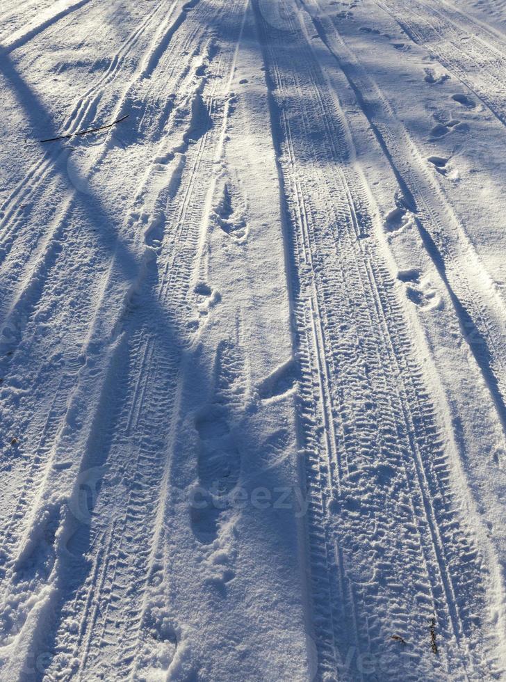 winter road, close up photo