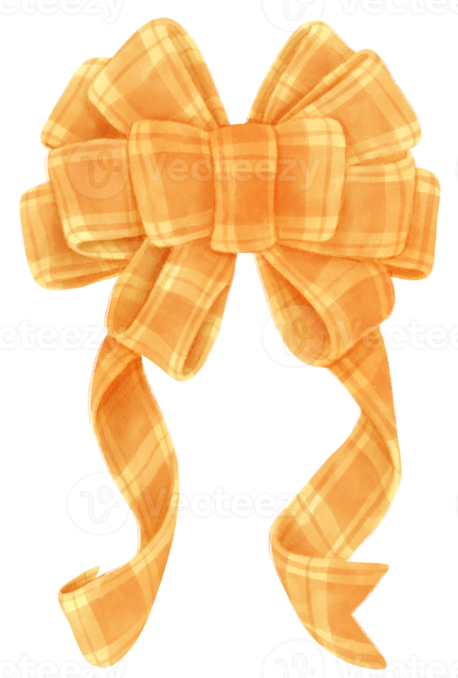 Yellow with Checkered gift ribbon bow illustrations hand painted watercolor styles png