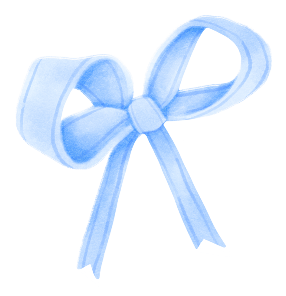 Blue gift ribbon bow illustrations hand painted watercolor styles png