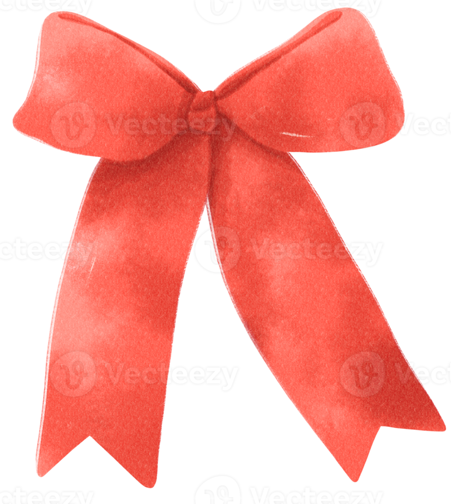Red gift ribbon bow illustrations hand painted watercolor styles png